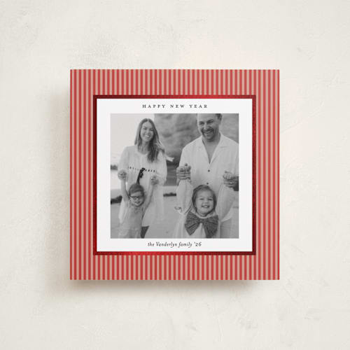 This is a berry foil pressed holiday cards with foil pressed by Lucrecia Caporale called striped frame printing on recycled smooth signature in square