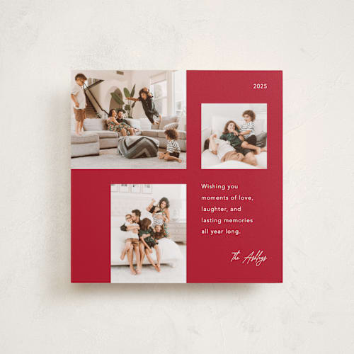 This is a holly berry holiday photo cards with standard by Kelly Williams called lasting memories printing on recycled smooth signature in square
