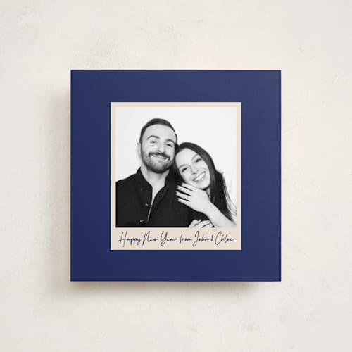 This is a royal blue holiday photo cards with standard by Jeremy called keepsake printing on recycled smooth signature in square