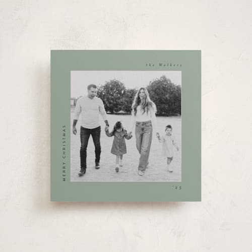 This is a sage holiday photo cards with standard by Lucrecia Caporale called merry & minimal style printing on recycled smooth signature in square