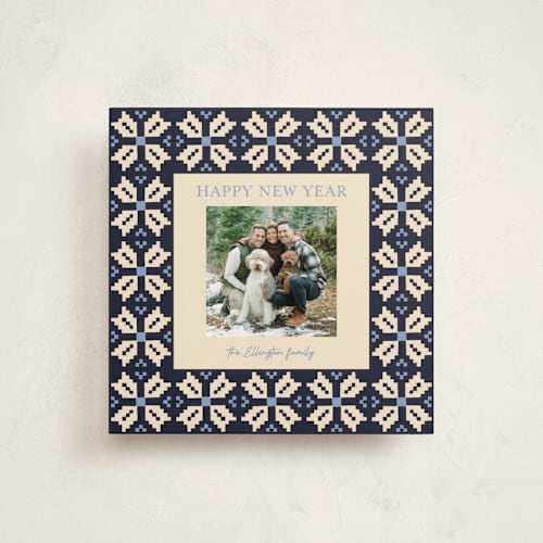 This is a midnight holiday photo cards with standard by Alisa Galitsyna called woven joy printing on recycled smooth signature in square