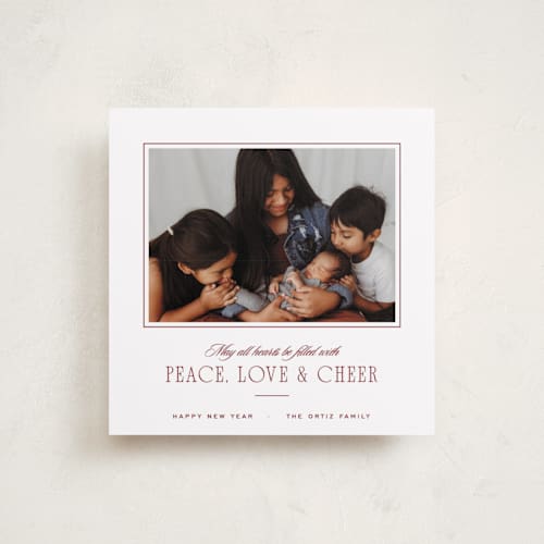 This is a cranberry sauce holiday photo cards with standard by Blustery August called garlands printing on recycled smooth signature in square