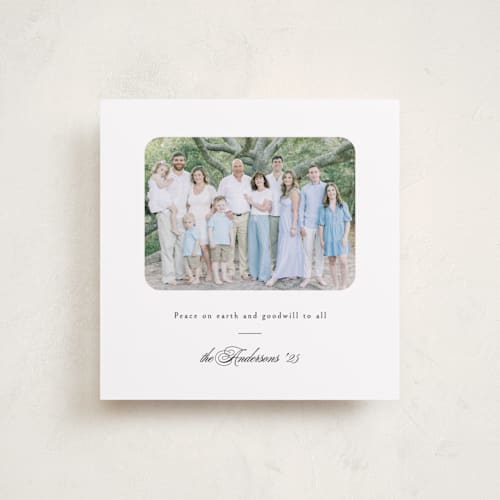 This is a snow holiday photo cards with standard by Playground Prints called the peaceful minimalist printing on recycled smooth signature in square