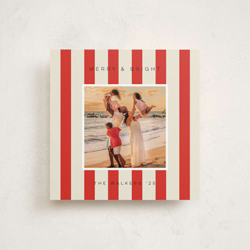 This is a candy cane holiday photo cards with standard by Morgan Kendall called cabana printing on recycled smooth signature in square