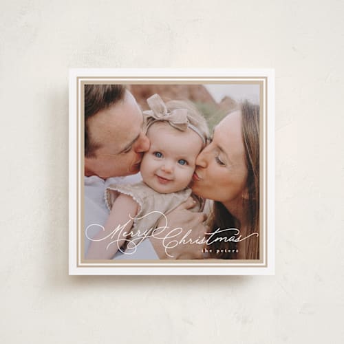 This is a snow holiday photo cards with standard by Tamara Hilje called goldie printing on recycled smooth signature in square