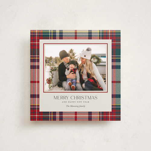 This is a holly berry holiday photo cards with standard by Yaling Hou Suzuki called tartan traditions printing on recycled smooth signature in square