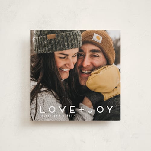 This is a snow holiday photo cards with standard by Kate Ross called love joy printing on recycled smooth signature in standard