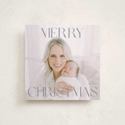 This is a tinsel holiday photo cards with standard by Angela Thompson called merry squary printing on recycled smooth signature in standard