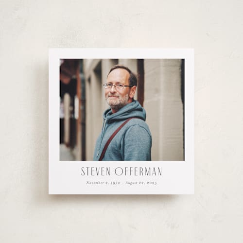 This is a peaceful white memorial cards with standard by Cindy Reynolds called lasting impression printing on recycled smooth signature in standard