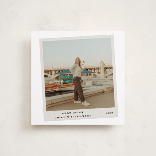 This is a vintage graduation announcements with standard by Maja Cunningham called snapshot moment printing on recycled smooth signature in standard