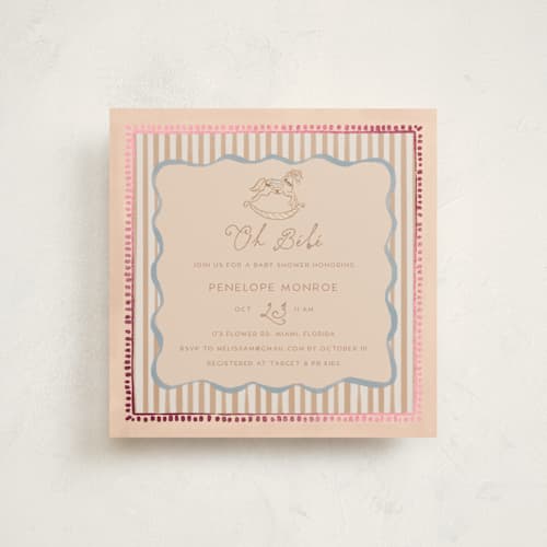 This is a ballet foil stamped baby shower invitations with foil pressed by Vera Lim called vintage horse printing on signature in standard