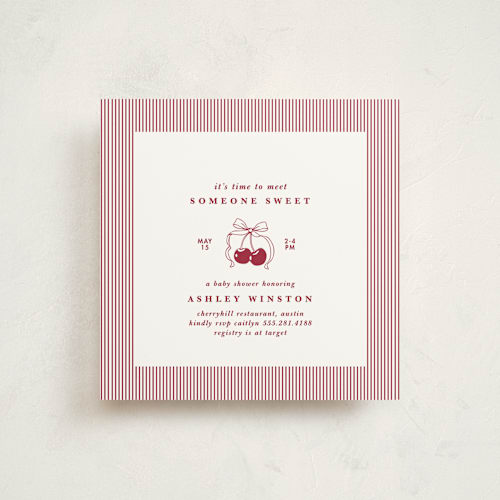 This is a bing cherry baby shower invitations with standard by Charter Oaks Creative called classic cherries printing on signature in standard