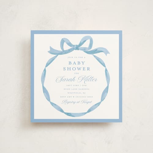 This is a sky baby shower invitations with standard by Teju Reval called painted bow printing on signature in standard