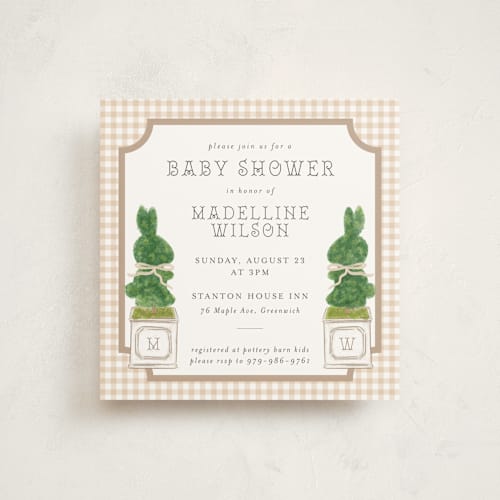 This is a sand baby shower invitations with standard by Jenna Holcomb called topiary printing on signature in standard