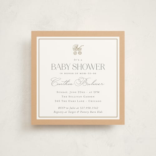 This is a terra baby shower invitations with standard by Lucrecia Caporale called the little heirloom printing on signature in standard