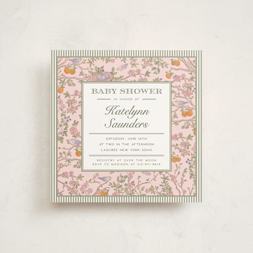 This is a petal baby shower invitations with standard by Jenna Holcomb called bird and bough printing on signature in standard