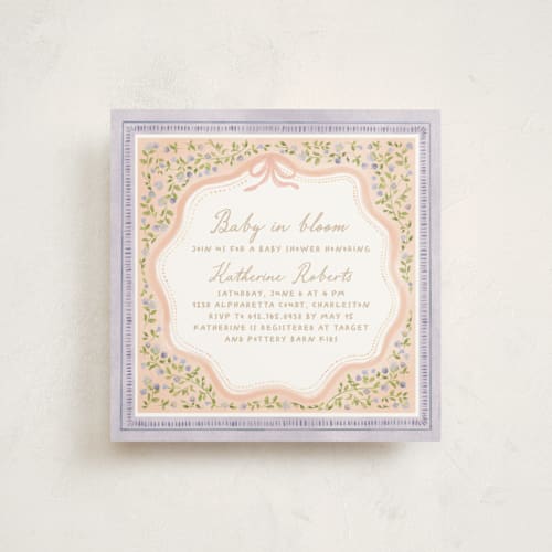 This is a berry baby shower invitations with standard by Creo Study called baby in bloom printing on signature in standard