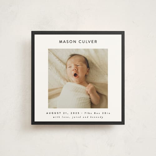This is a charcoal birth announcements with standard by JoAnn Jinks called square printing on signature in standard