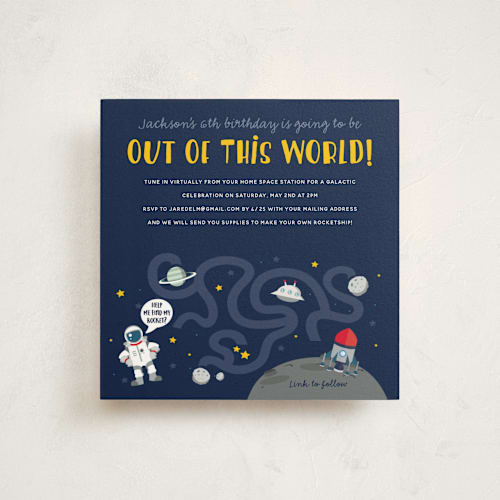 This is a deep space kids birthday invitations with standard by Oma N. Ramkhelawan called out of this world printing on signature in standard