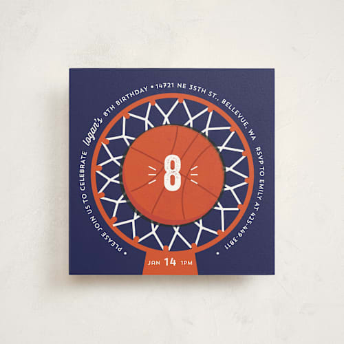 This is a navy kids birthday invitations with standard by Anupama called game night printing on signature in standard