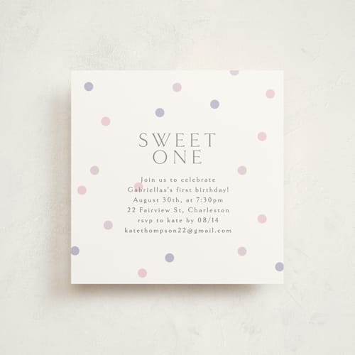 This is a mixed berry kids birthday invitations with standard by Angela Thompson called sweet polka dots printing on signature in standard