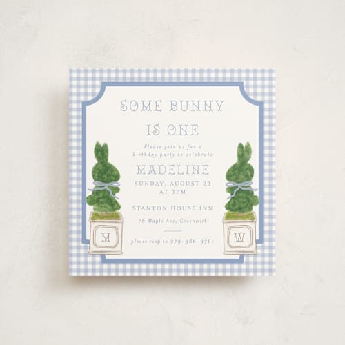 This is a periwinkle kids birthday invitations with standard by Jenna Holcomb called topiary printing on signature in standard