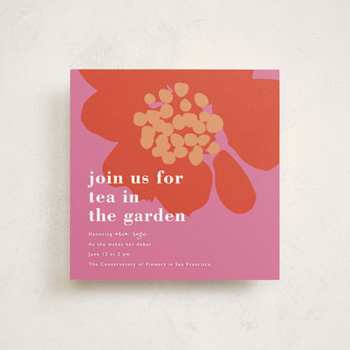 This is a scarlet debutante party invitations with standard by Joyce Pinheiro called floral pop printing on signature in standard