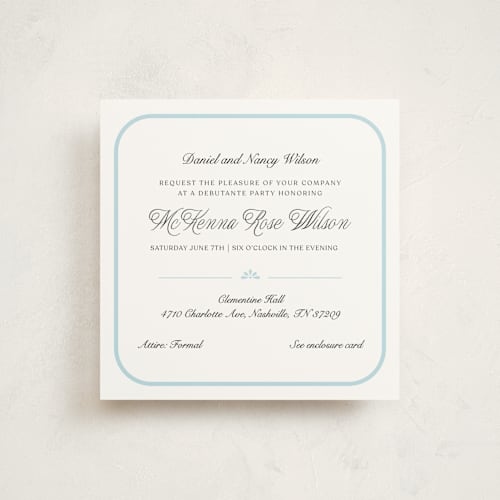 This is a brunerra debutante party invitations with standard by Casey Miller called the grand entrance printing on signature in standard
