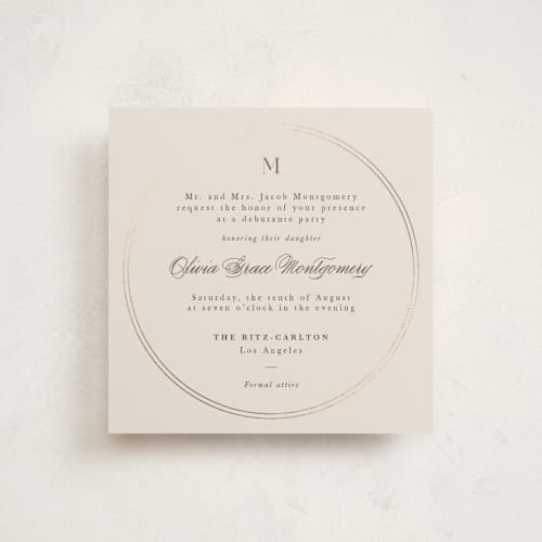 This is a chardonnay debutante party invitations with foil pressed by Adelyn T. called twin circle printing on signature in standard
