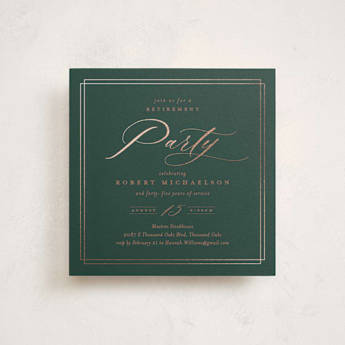 This is a spruce holiday party invitations with foil pressed by Kamala Nahas called classic celebration printing on signature in standard