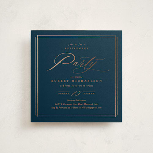 This is a sapphire holiday party invitations with foil pressed by Kamala Nahas called classic celebration printing on signature in standard