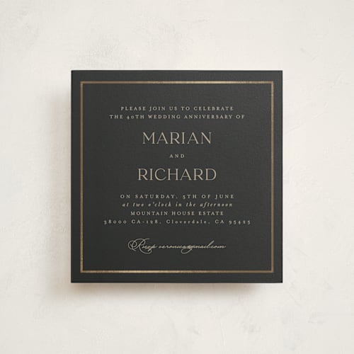 This is a charcoal holiday party invitations with foil pressed by Lucrecia Caporale called timeless charm printing on signature in standard