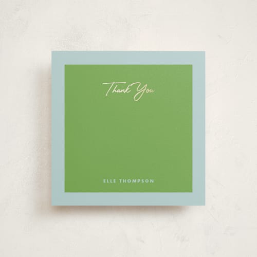 This is a day personalized stationery thank you cards with foil pressed by mo kelley called squared thank you printing on signature in 5x7
