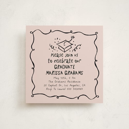 This is a blush graduation invitations with standard by Tamara Hilje called celebration square printing on signature in standard