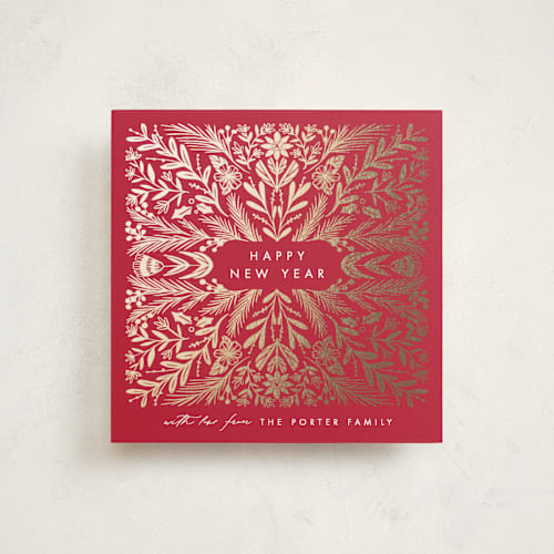 This is a poinsettia foil pressed holiday cards with foil pressed by Amy Kross called shining tile printing on signature in standard