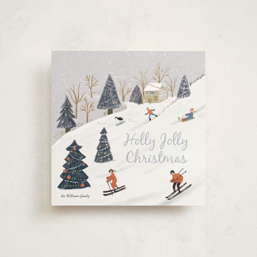 This is a mauve non photo holiday cards with standard by Sehee Lee called holly jolly, let it snow printing on signature in standard
