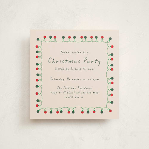 This is a chardonnay holiday party invitations with standard by Sherley Ferreira called christmas lights printing on signature in standard
