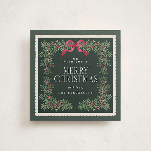 This is a cranberry holiday photo cards with standard by Itsy Belle Studio called verdure & voile printing on signature in square