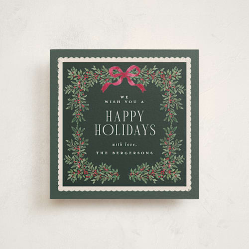 This is a cranberry holiday photo cards with standard by Itsy Belle Studio called verdure & voile printing on signature in square