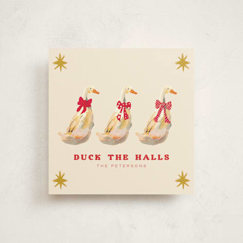 This is a ginger holiday photo cards with standard by Hannah Beimborn called duck the halls printing on signature in square