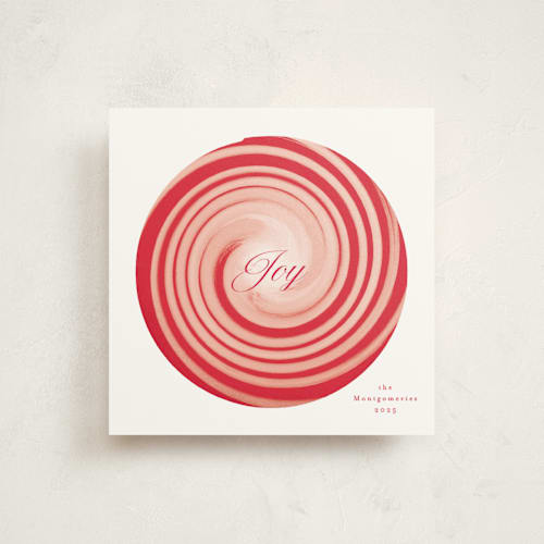 This is a candy cane holiday photo cards with standard by Gwen Bedat called candyland printing on signature in square