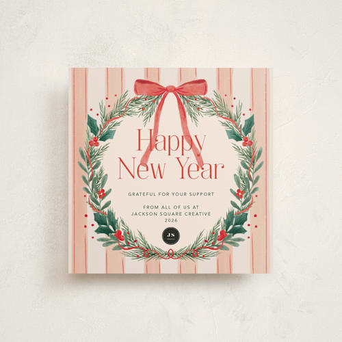 This is a cherry holiday photo cards with standard by Elly called joyful wreath printing on signature in square