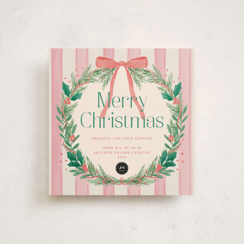 This is a peony holiday photo cards with standard by Elly called joyful wreath printing on signature in square