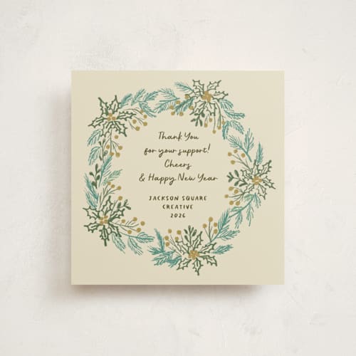 This is a butterscotch holiday photo cards with standard by Kanika Mathur called sketched wreath printing on signature in square