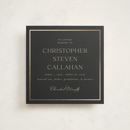 This is a charcoal memorial cards with foil pressed by Lucrecia Caporale called timeless charm printing on signature in standard