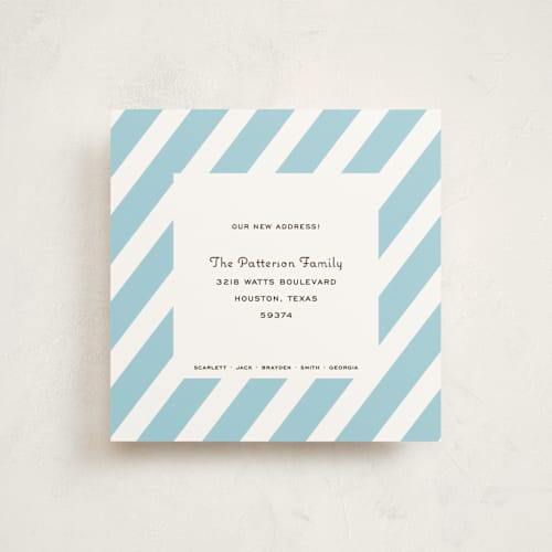This is a robin's egg moving announcements with standard by Megan Davis called coquette printing on signature in standard