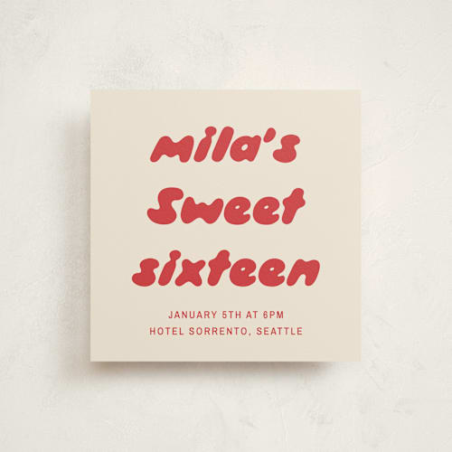 This is a cherry sweet sixteen birthday party invitations with standard by Ani Somi called bubble gum printing on signature in standard