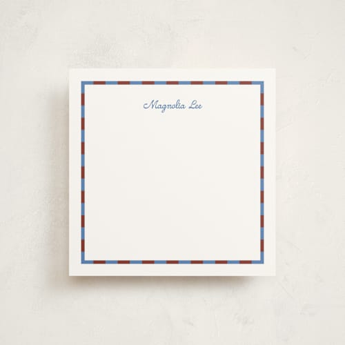 This is a maroon personalized stationery thank you cards with standard by Carrie Moradi called thin checked printing on signature in 5x7