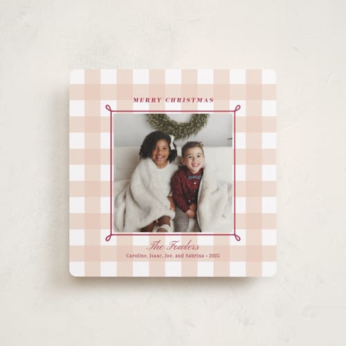 This is a sugar plum photo christmas cards with standard by Alston Foster called festive gingham plaid printing on recycled smooth signature in standard