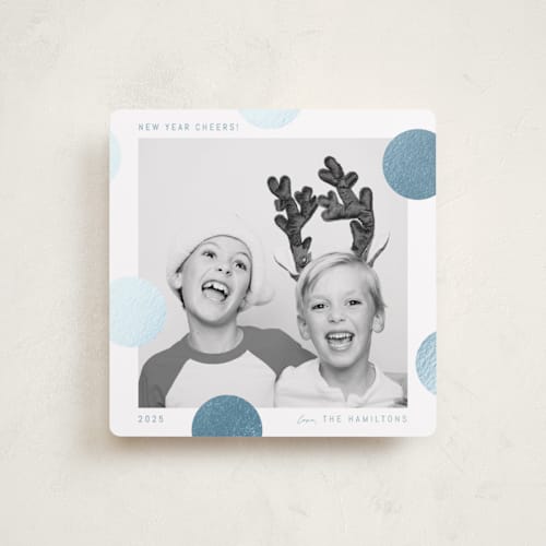 This is a blue jay foil pressed holiday cards with foil pressed by Blustery August called pompom printing on recycled smooth signature in standard